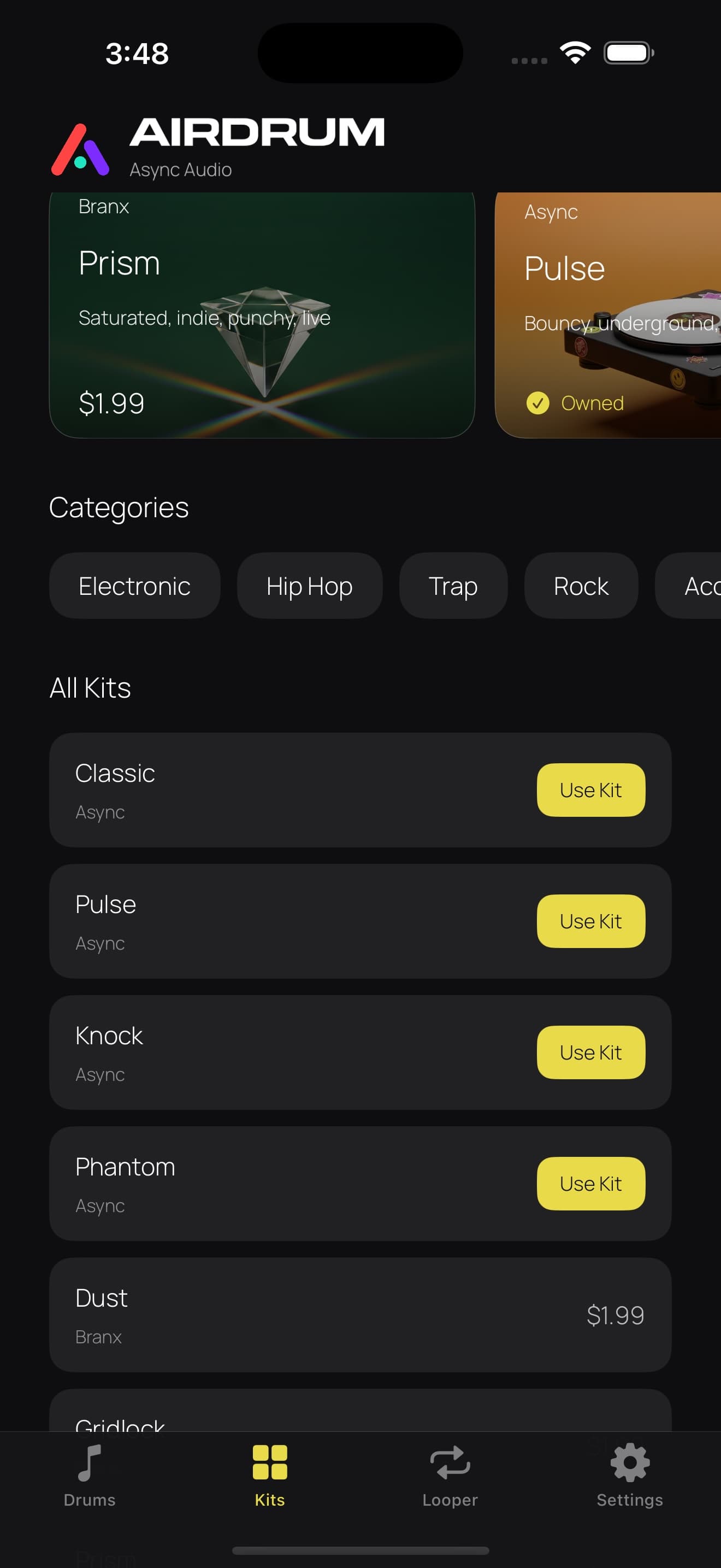 AirDrum app interface